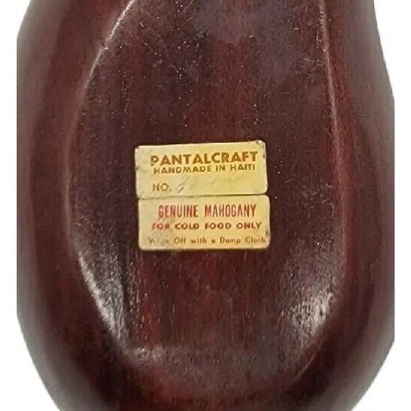 VINTAGE MCM Pantalcraft Hand Carved Mahogany Leaf Serving Tray Made in Haiti - Picture 5 of 5